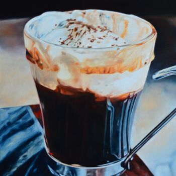 Schilderij getiteld "Morning coffe 5." door Istvan Cene Gal, Origineel Kunstwerk, Olie Gemonteerd op Frame voor houten branc…