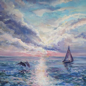 "Sunset on the sea" başlıklı Tablo Тимонина Наталия tarafından, Orijinal sanat, Petrol Ahşap Sedye çerçevesi üzerine monte e…