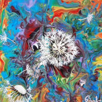 Peinture intitulée "Dandelion Wishes" par Iuliana Barbu, Œuvre d'art originale, Acrylique Monté sur Châssis en bois