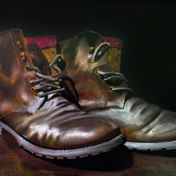 Peinture intitulée "Pair of boots" par Iulian Arsenie, Œuvre d'art originale, Huile