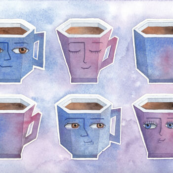 Painting titled "Morning Coffee Toge…" by Iuliia Andriiets, Original Artwork, Watercolor