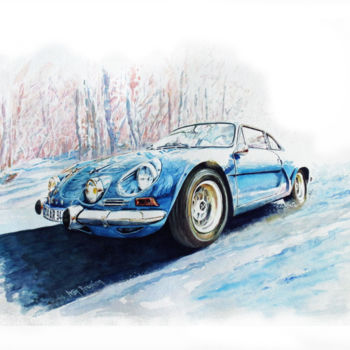 Painting titled "Alpine A110" by Ivan Boussion, Original Artwork, Watercolor