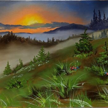 Pintura titulada "morning mountain mi…" por Ivan Lendel, Obra de arte original, Oleo
