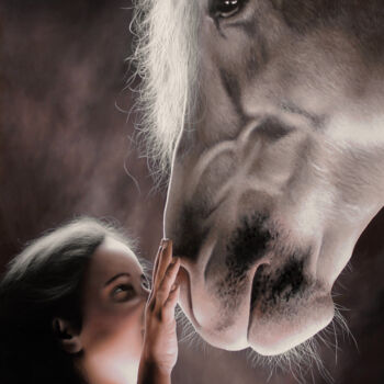 Painting titled "Love at first touch" by Ivan Pili, Original Artwork, Oil Mounted on Wood Stretcher frame