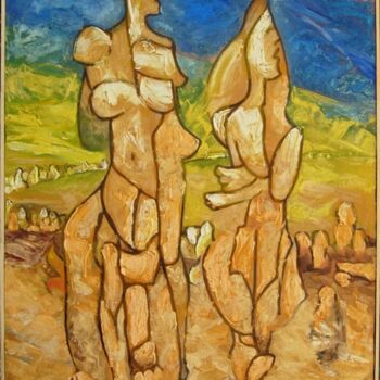 Peinture intitulée "фигуры, жёлтая орда" par Ivan Podgainyi, Œuvre d'art originale, Huile