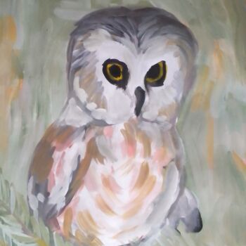 Peinture intitulée "Gray owl" par Ivan Skripel, Œuvre d'art originale, Gouache