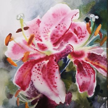 Painting titled "Lilies" by Im, Original Artwork, Watercolor
