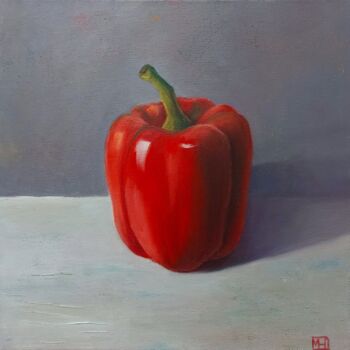 Painting titled "Red pepper still li…" by Iuliia Muraveinikova, Original Artwork, Oil Mounted on Wood Stretcher frame