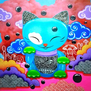 Painting titled "Lucky Cat #2" by J. Woko, Original Artwork, Acrylic