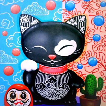 Картина под названием "Lucky Cat #3" - J. Woko, Подлинное произведение искусства, Акрил