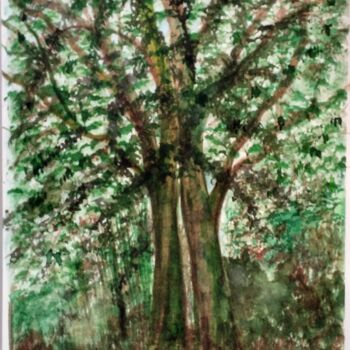 Pintura intitulada "Les Deux Arbres" por Jackie Godenir, Obras de arte originais, Tinta Montado em Cartão