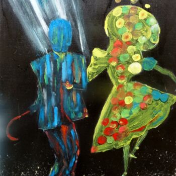 Painting titled "Pas de danse" by Jacqueline Claux (Jaklinclo), Original Artwork, Oil Mounted on Wood Stretcher frame