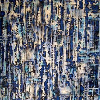 Painting titled "Totémographies Aqua…" by Jacqueline Morandini, Original Artwork, Acrylic Mounted on Wood Stretcher frame