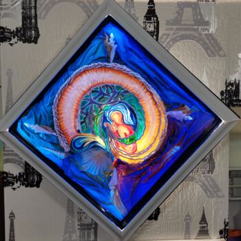 Painting titled "Nautilus technique…" by Jacques Chazel, Original Artwork, Collages Mounted on Wood Panel