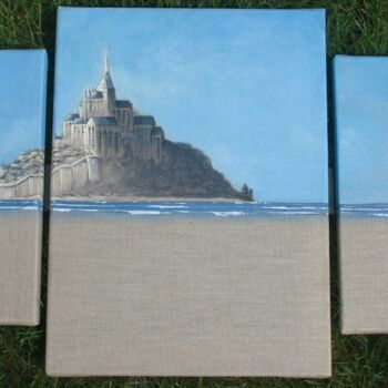 Painting titled "Le Mont Saint Michel" by Jacques Dolley, Original Artwork, Acrylic Mounted on Wood Stretcher frame