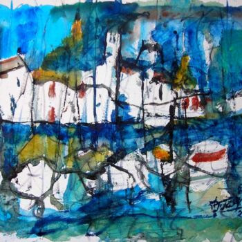 Painting titled "Port de Méditerranée" by Jacques Donneaud, Original Artwork, Watercolor