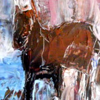 제목이 "Cheval brun"인 미술작품 Jacques Donneaud로, 원작, 아크릴 목재 패널에 장착됨