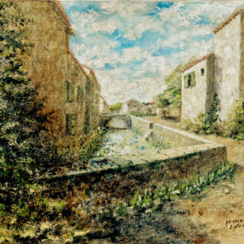 Painting titled "Canal du marais" by Jacques Lateur, Original Artwork, Oil Mounted on Wood Stretcher frame