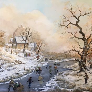 Peinture intitulée "La rivière gelée 2" par Jacques Moncho (Art d'antan), Œuvre d'art originale, Huile