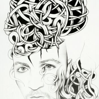Desenho intitulada "Autoportrait Stienn…" por Jacques Stiennon, Obras de arte originais, Grafite