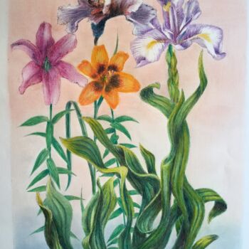 Painting titled "Stylisation florale." by Jacques Tafforeau, Original Artwork, Other