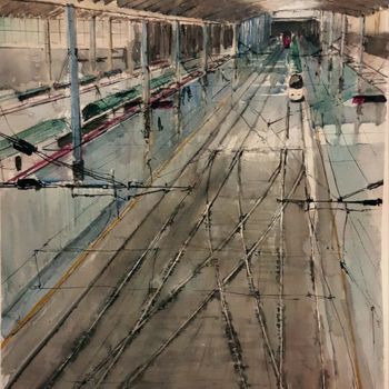 Peinture intitulée "Estación de Atocha" par Jacques Villares, Œuvre d'art originale, Aquarelle