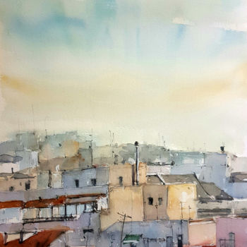 Painting titled "Madrid por arriba" by Jacques Villares, Original Artwork, Watercolor