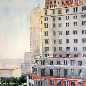 Pintura titulada "Edificio España" por Jacques Villares, Obra de arte original, Acuarela