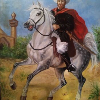 Painting titled "Shah İsmail As-Safa…" by Jahangir Seyidov, Original Artwork, Oil Mounted on Wood Stretcher frame