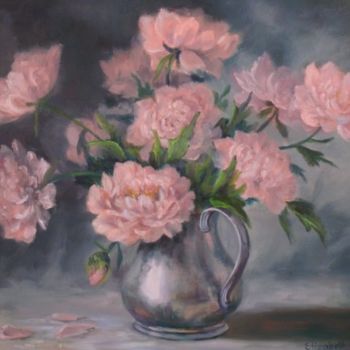 Schilderij getiteld "Peony Reflections" door Elizabeth Sennett, Origineel Kunstwerk, Olie