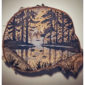 Estampas & grabados titulada "Lake" por Jakub Kossakowski (Art After Hours), Obra de arte original, Xilografía