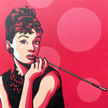 Pintura titulada "Audrey Hepburn on H…" por Jamie Lee, Obra de arte original, Acrílico Montado en Bastidor de camilla de mad…