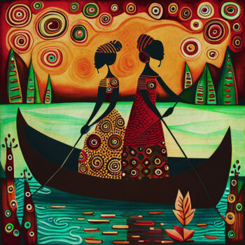 Pintura intitulada "Girls in Africa sai…" por Jan Keteleer, Obras de arte originais, Acrílico