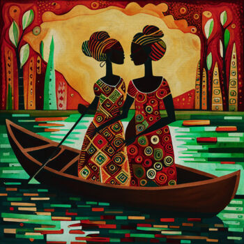 Pintura intitulada "African women saili…" por Jan Keteleer, Obras de arte originais, Acrílico Montado em Outro painel rígido