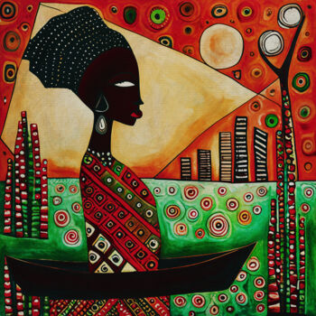 Painting titled "African woman watch…" by Jan Keteleer, Original Artwork, Acrylic