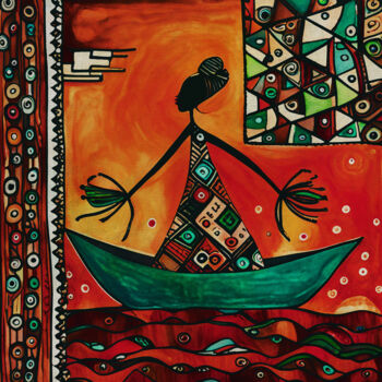 Pintura intitulada "African fisherman c…" por Jan Keteleer, Obras de arte originais, Acrílico