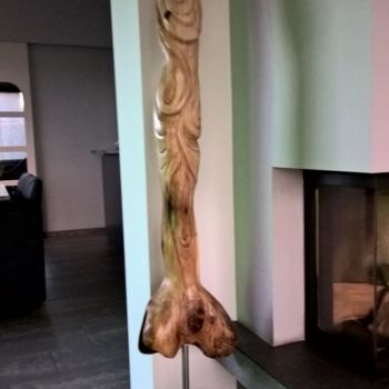 Sculpture titled "RISING FLAME" by Jan Van Braekel, Original Artwork, Wood