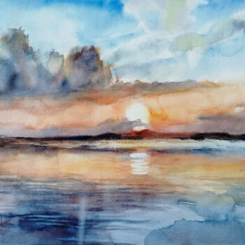 Peinture intitulée ""Sunset on the Sea"…" par Jane Skuratova, Œuvre d'art originale, Aquarelle