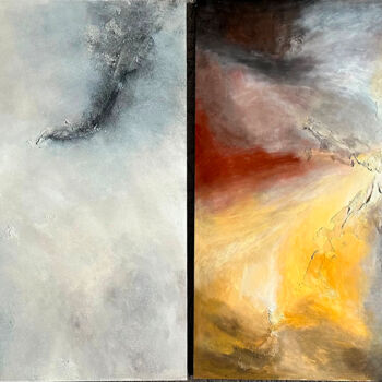 Painting titled "Natural, diptych" by Jane Ti, Original Artwork, Acrylic Mounted on Wood Stretcher frame