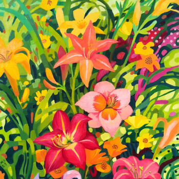 Pintura intitulada "Lilies" por Margot Raven, Obras de arte originais, Óleo