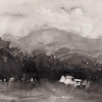 Peinture intitulée "View from Interstat…" par Janel Bragg, Œuvre d'art originale, Encre