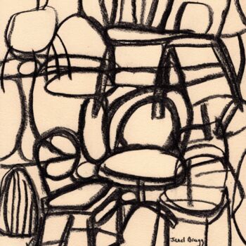 Dibujo titulada "Chairs on Top of Ch…" por Janel Bragg, Obra de arte original, Carbón