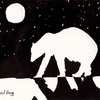 Painting titled "Polar Bear at Night…" by Janel Bragg, Original Artwork, Oil