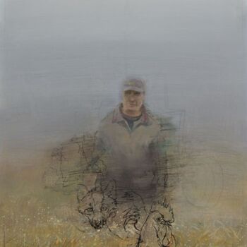 Pittura intitolato "Farmer in Fog" da Janis Zingitis, Opera d'arte originale