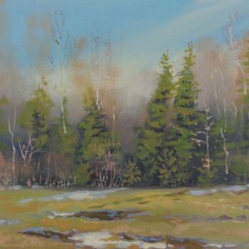 Painting titled "A Sunny day in April" by Janis Zingitis, Original Artwork, Oil