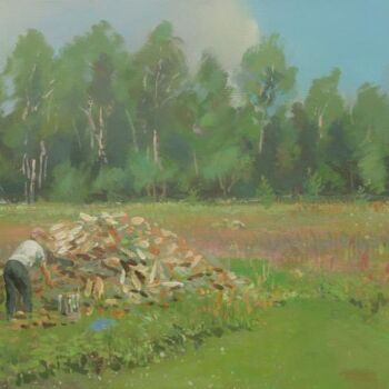 Painting titled "Pile of Wood" by Janis Zingitis, Original Artwork