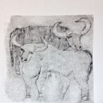 Printmaking titled "bulls2" by Janna Shulrufer, Original Artwork, Etching
