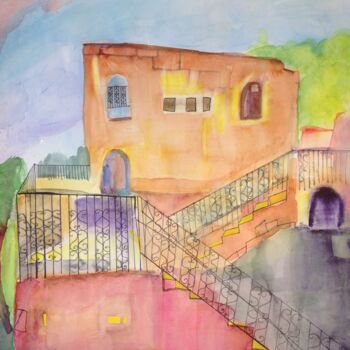 Painting titled "cityscape Safed" by Janna Shulrufer, Original Artwork, Watercolor