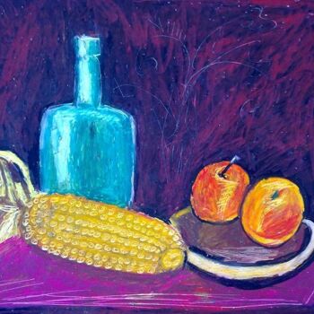 「Still life with corn」というタイトルの描画 Janna Shulruferによって, オリジナルのアートワーク, パステル