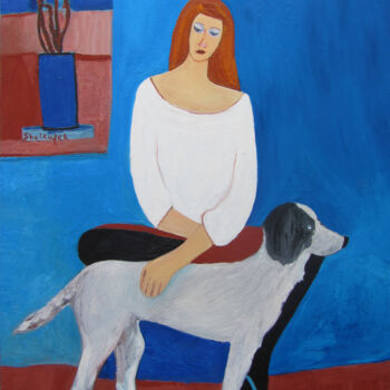 Peinture intitulée "Girl and dog" par Janna Shulrufer, Œuvre d'art originale, Huile